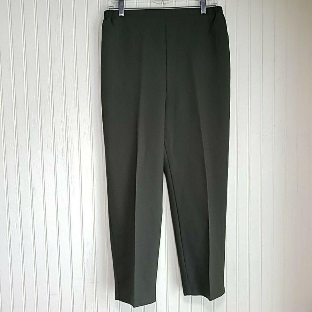 Monterey Canyon Dress Pants Womens Petite Green Twill Pull On Elastic Waist USA